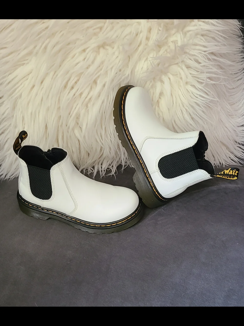 Dr. Martens White Leather Kids Chelsea Boots 